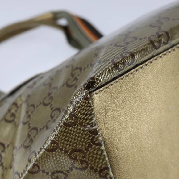 GUCCI GG Crystal Sherry Line Hand Bag Gray Gold Brown - Picture 12 of 16